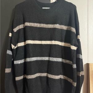 Staccato Black and Gray Crewneck Sweater with Stripes